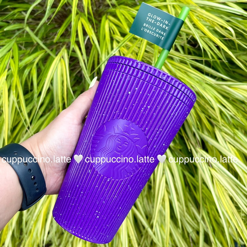 💜NWT✨Starbucks 2024 Purple Pleated Speckle Glow in the Dark Halloween Tumbler
